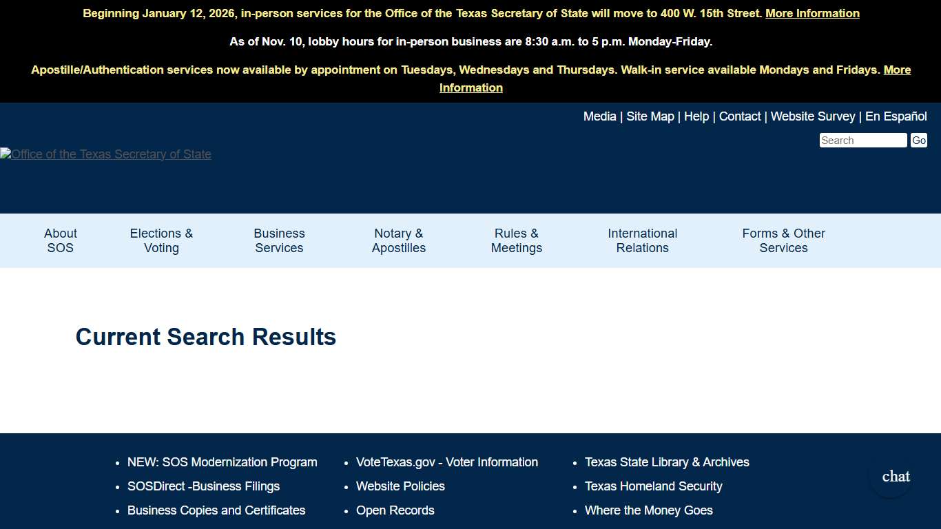 Search the Texas Secretary of State Website